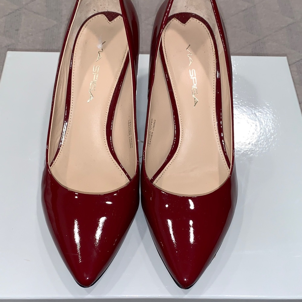 Via Spiga Burgundy Patent Leather Heels